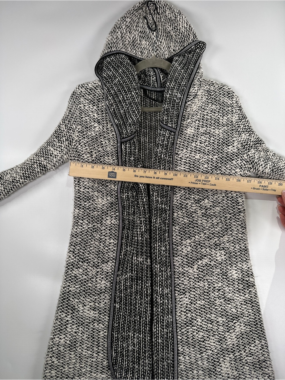 Kollontai Hooded Cardigan Knit Open Front Marled Black White XS - Picture 10 of 11
